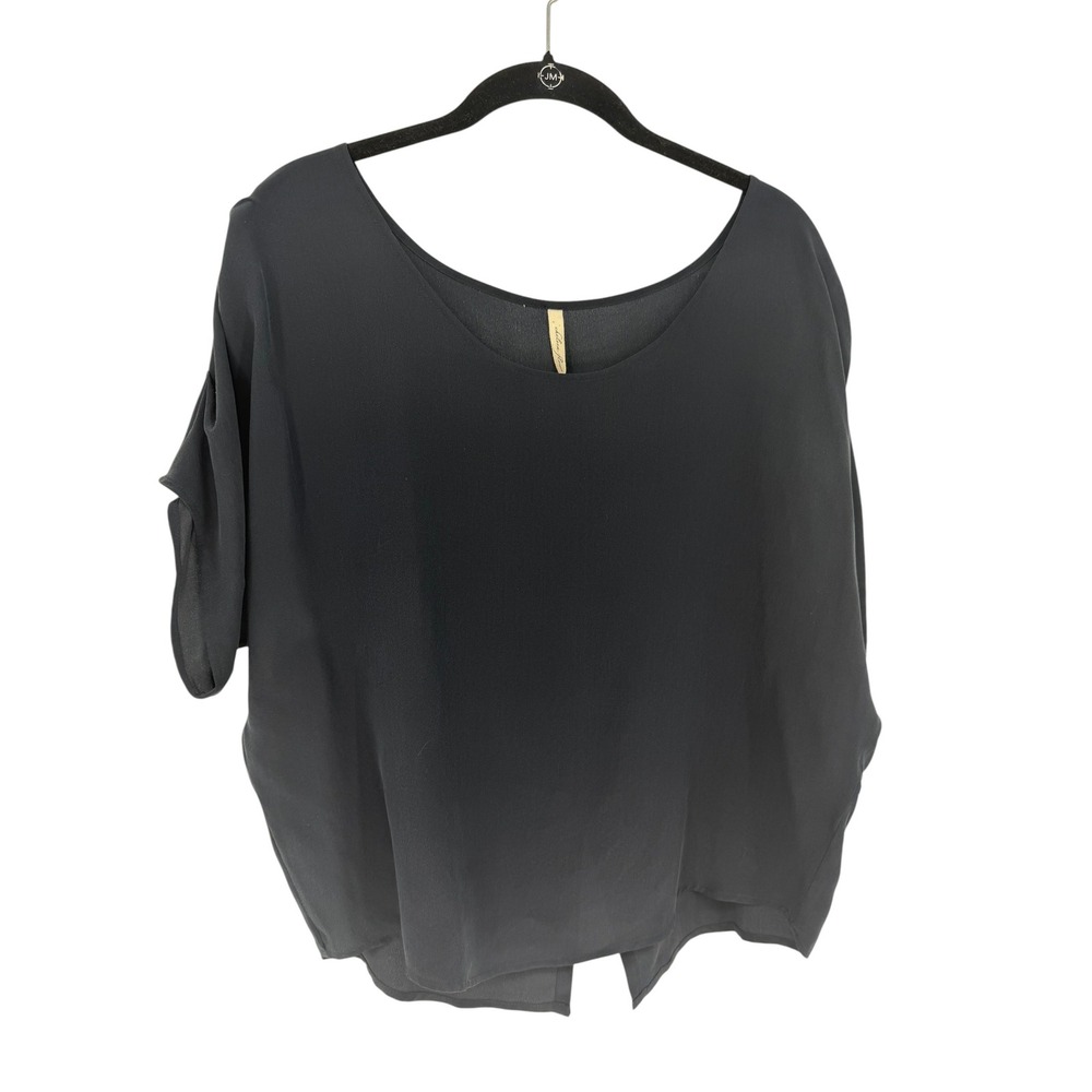 Chelsea Flower Navy Scoop Neck Petal Sleeve Draped Silk Top Women's Size XL